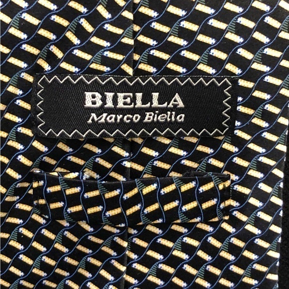 Marco BIELLA Black, Yellow, Blue, Olive Green Silk Abstract Geometric Tie - Picture 1 of 3